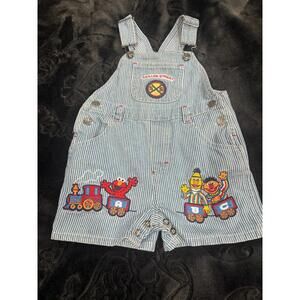 VINTAGE SEASEME STREET ELMO Y2K PINSTRIPE OVERALLS SZ 12M